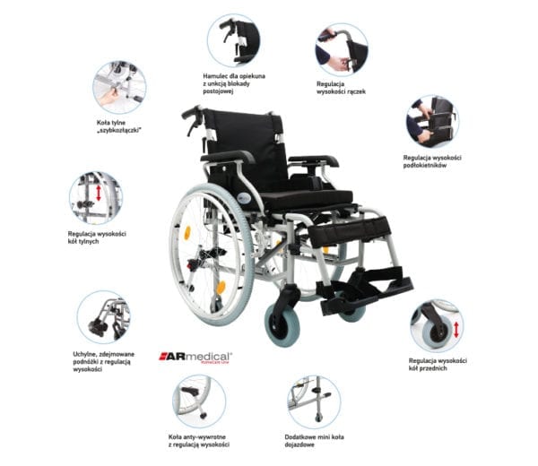 Wózek inwalidzki aluminiowy PRESTIGE AR 350 ARMEDICAL2